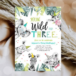 Invitación Jóvenes salvajes y tres Safari Animales Boy Cumple