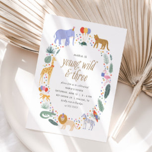 Invitación Jóvenes salvajes y tres Safari Animales Fiesta de 