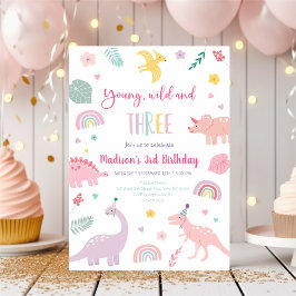 Invitación Jóvenes silvestres y tres cumpleaños de dinosaurio