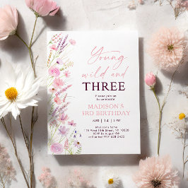Invitación Jóvenes silvestres y tres cumpleaños de flores sil