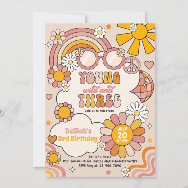 Invitación Jóvenes silvestres y tres flores Cumpleaños del Ar (Anverso)