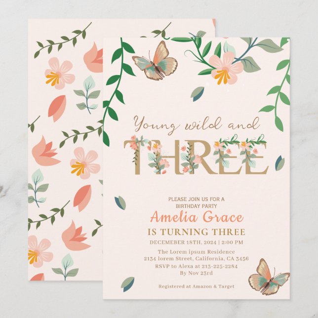 Invitación Jóvenes silvestres y tres melocotones florales de  (Anverso / Reverso)