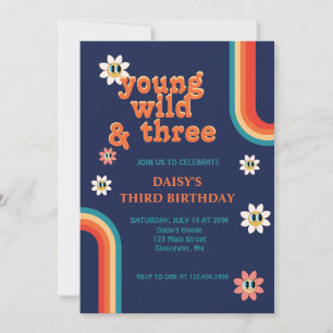 Invitación Jóvenes y salvajes retro y tres cumpleaños