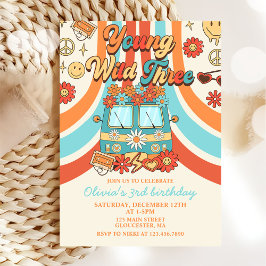 Invitación Jóvenes y salvajes tres arcoiris retro tercer cump