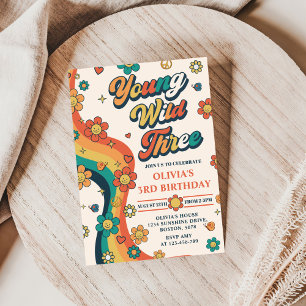 Invitación Jóvenes y salvajes tres arcoiris retro tercer cump
