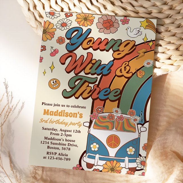 Invitación Jóvenes y salvajes tres arcoiris retro tercer cump (Subido por el creador)