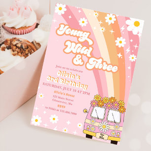 Invitación Jóvenes y salvajes tres arcoiris retro tercer cump
