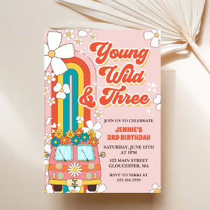 Invitación Jóvenes y salvajes tres arcoiris retro tercer cump