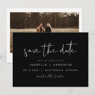 Invitación Jovi Black Modern Photo Save the Date