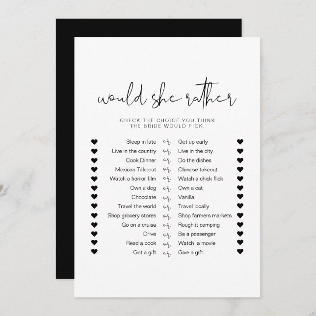 Invitación JOVI Black Modern Prefiere Un Juego De Novias (Anverso / Reverso)