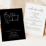 Invitación JOVI Edgy Black Modern Birthday Weekend Itinerary<br><div class="desc">Este fin de semana de cumpleaños,  la invitación y la plantilla de itinerario presentan un tipografía manuscrita y un diseño minimalista moderno. Edite fácilmente todo el color para que coincida con el evento y agregue las fotos o gráficos que necesite.</div>