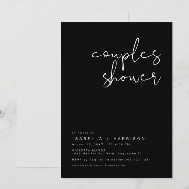 Invitación JOVI Edgy Black Modern Couples Shower (Anverso / Reverso)