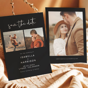 Invitación JOVI Edgy Black Modern Photo Save the Date