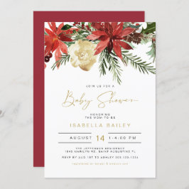 Invitación JOVI Holiday Red and Gold Poinsettia Baby Shower