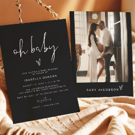 Invitación JOVI Modern Edgy Black Heart Oh Baby Baby Shower