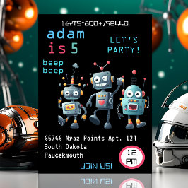 Invitación Joy Chica Guay Team Funny Crazy Robot 2º cumpleaño