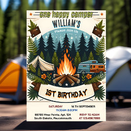 Invitación Joy Cute Nature Boys One Happy Camper 1er cumpleañ