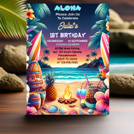 Invitación Joy hula Luau Surf aloha hawaiian 1er cumpleaños I