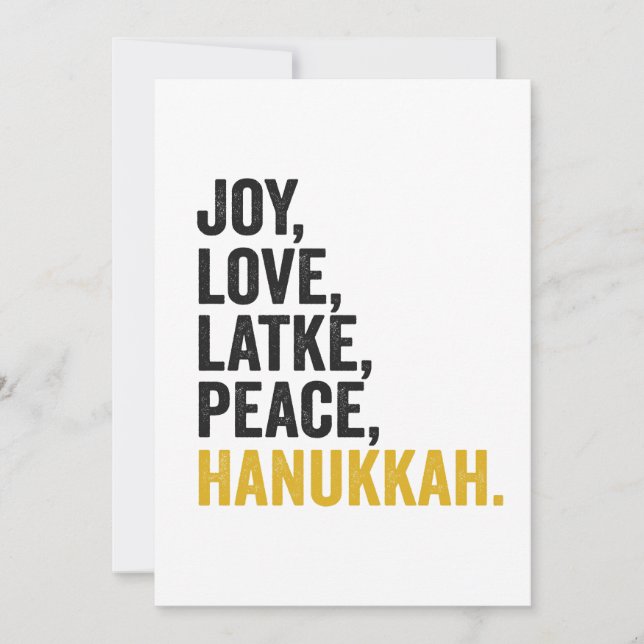 Invitación Joy Love Latkes Peace Hanukkah Funny Jewish (Anverso)
