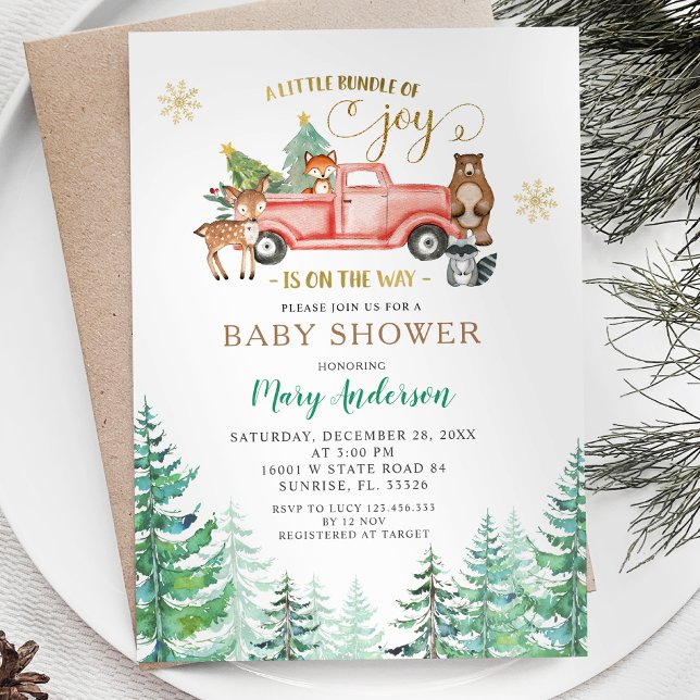 Invitación Joy Navidades Pine Tree Baby Shower Está En Camino (Subido por el creador)