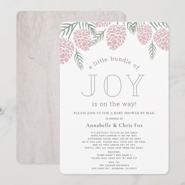 Invitación Joy Pine Cone Baby Shower por correo (Anverso / Reverso)