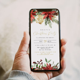 Invitación JOY Poinsettia Red Floral Holiday Party