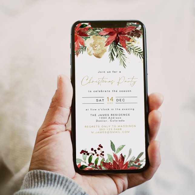 Invitación JOY Poinsettia Red Floral Holiday Party (Subido por el creador)