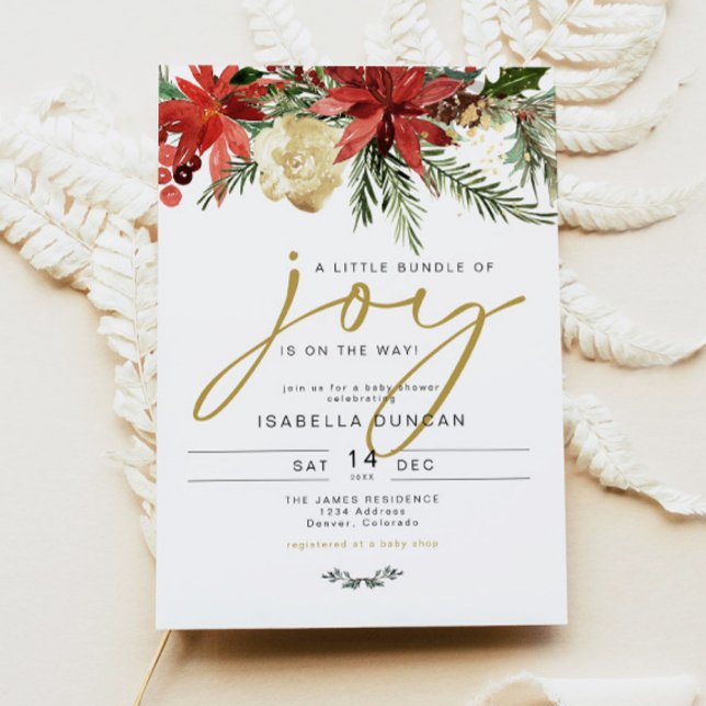 Invitación JOY Red Poinsettia Bundle of Joy Baby Shower (Subido por el creador)