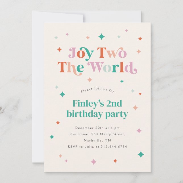 Invitación Joy Two The World 2º Birthday Fiesta (Anverso)