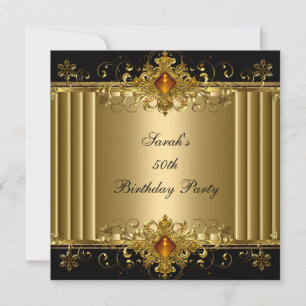 Invitación Joya Art Déco Negra Dorada Cumpleaños 50 Elegante