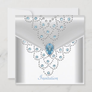 Invitación Joya Azul con Superposición de Plata Blanca Elegan