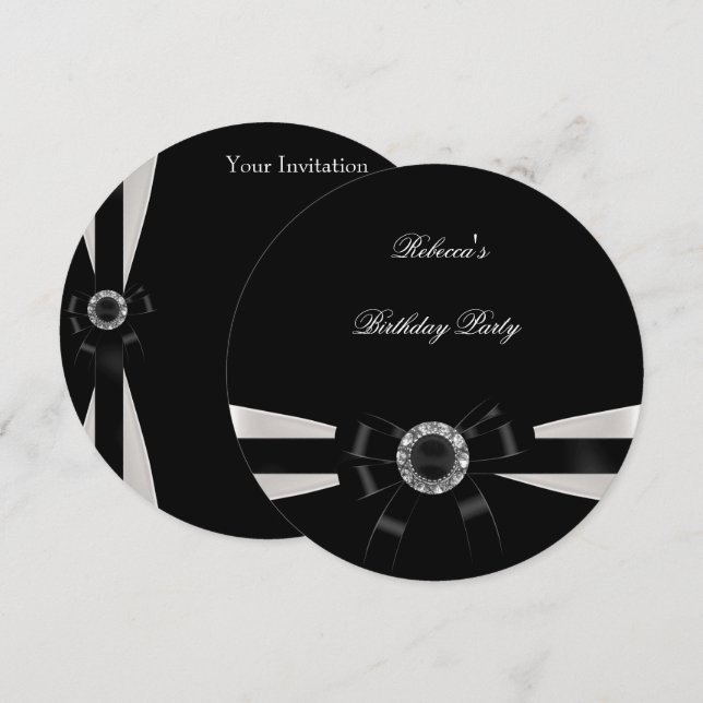 Invitación Joya de cumpleaños de arco negro blanco plateado s (Anverso / Reverso)