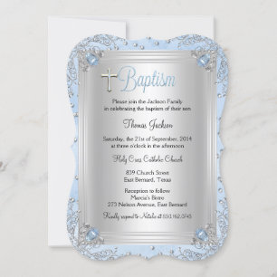 Invitación Joya de destellos azules Bautizo