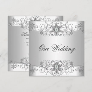 Invitación Joya de diamante blanco plateado de boda elegante