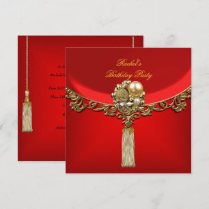 Invitación Joya de fiesta de cumpleaños de oro rojo elegante