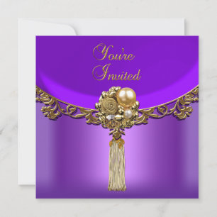 Invitación Joya de fiesta elegante púrpura dorada para todas