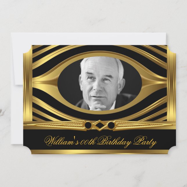 Invitación Joya de foto de cumpleaños negra con aspecto de or (Anverso)