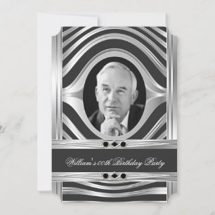 Invitación Joya de foto negra con aspecto de metal plateado p