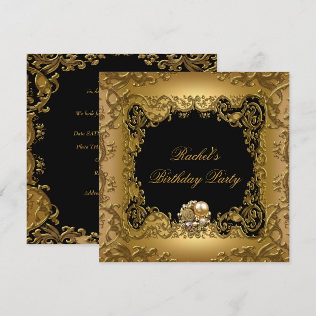 Invitación Joya de la Fiesta del Aniversario del Oro Negro El (Anverso / Reverso)