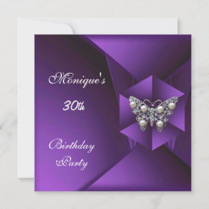 Invitación Joya de Mariposa de Perla Púrpura Elegante Cumplea