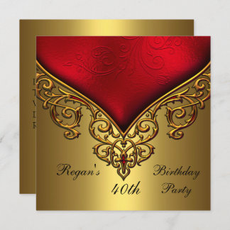 Invitación Joya de Oro Rojo 40.ª Fiesta de Cumpleaños Elegant