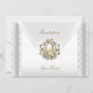 Invitación Joya de perla blanca de seda elegante para todas l