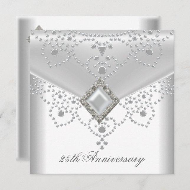 Invitación Joya de perla con superposición de plata blanca de (Anverso / Reverso)