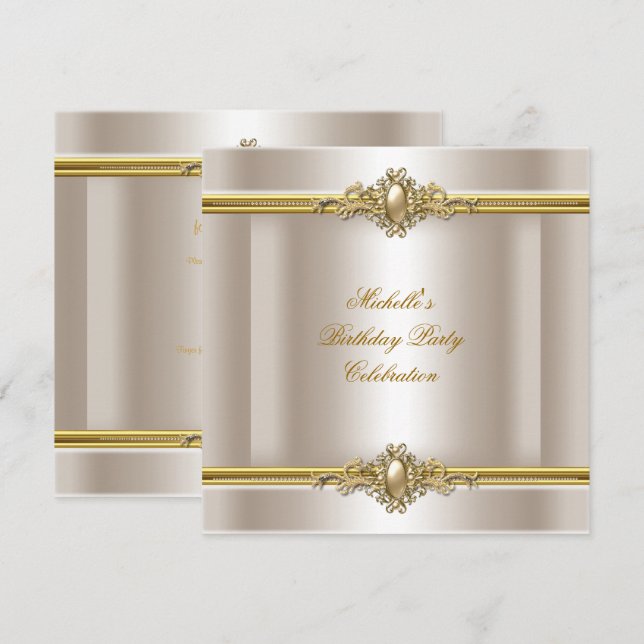 Invitación Joya de perla dorada crema para fiesta de cumpleañ (Anverso / Reverso)