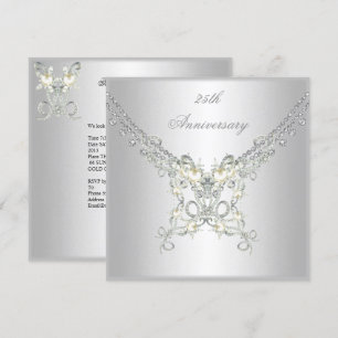Invitación Joya de perla plateada blanca del 25 aniversario 2