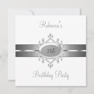 Invitación Joya de Plata Blanca Fiesta de Cumpleaños Elegante