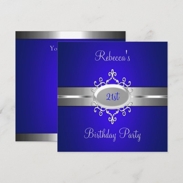 Invitación Joya de plata de cobalto Fiesta de cumpleaños eleg (Anverso / Reverso)