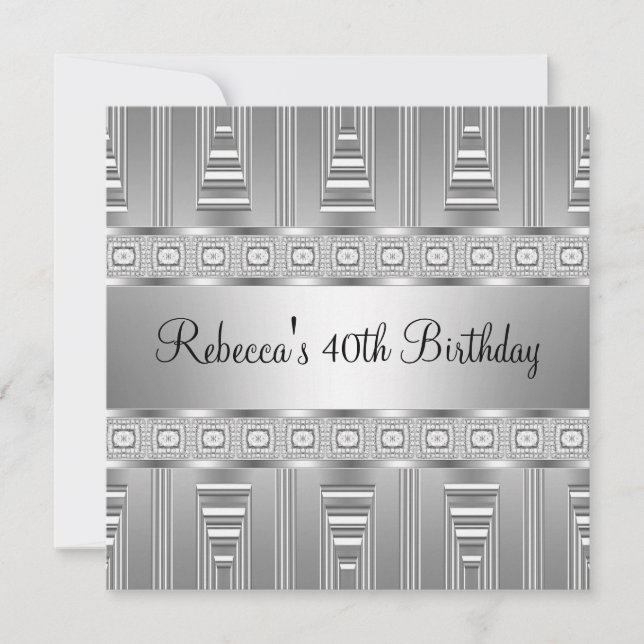 Invitación Joya de plata elegante cumpleaños 40 (Anverso)