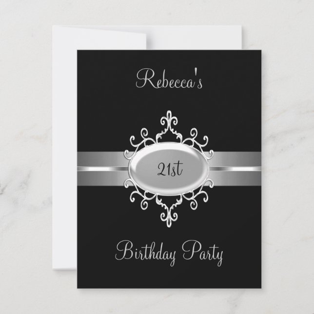 Invitación Joya de plata negra Cumpleaños elegante 21 (Anverso)