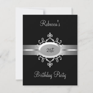 Invitación Joya de plata negra Cumpleaños elegante 21